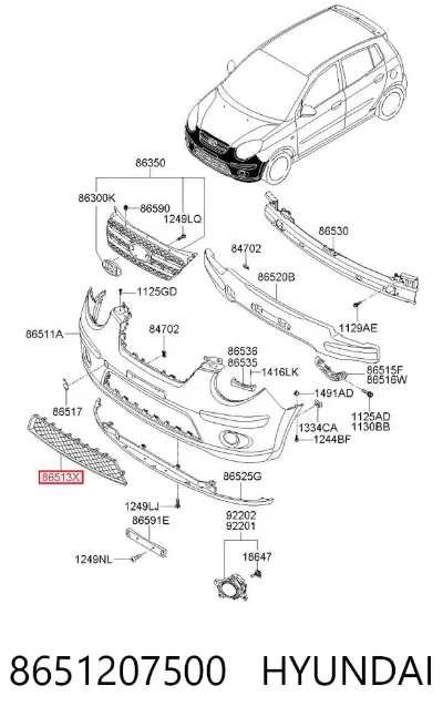 Rejilla del parachoques delantero HYUNDAI 8651207500