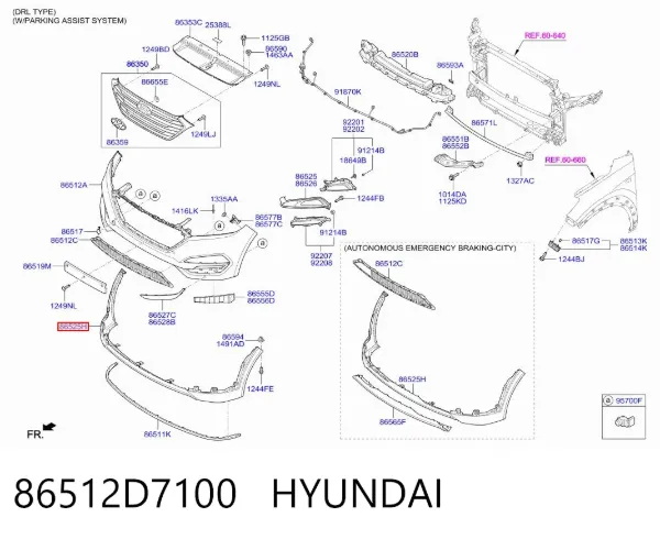 Parachoques delantero, parte inferior 86512D7100 Hyundai/Kia