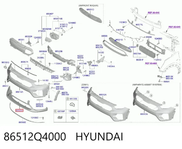 Parachoques delantero, parte inferior 86512Q4000 Hyundai/Kia