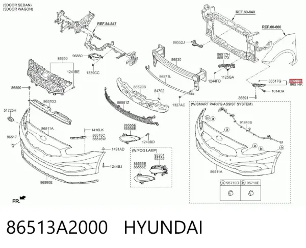 Soporte exterior izquierdo del parachoques delantero 86513A2000 Hyundai/Kia