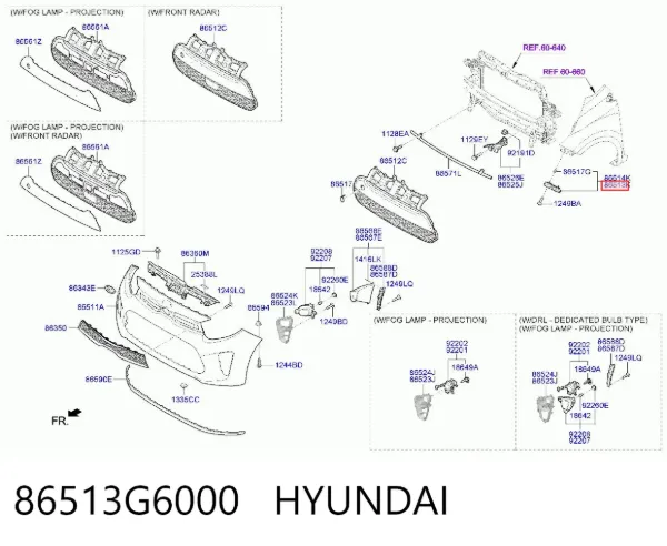 Soporte de parachoques delantero izquierdo 86513G6000 Hyundai/Kia