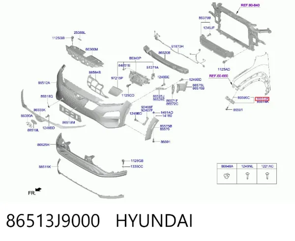 Guía del parachoques delantero izquierda 86513J9000 Hyundai/Kia