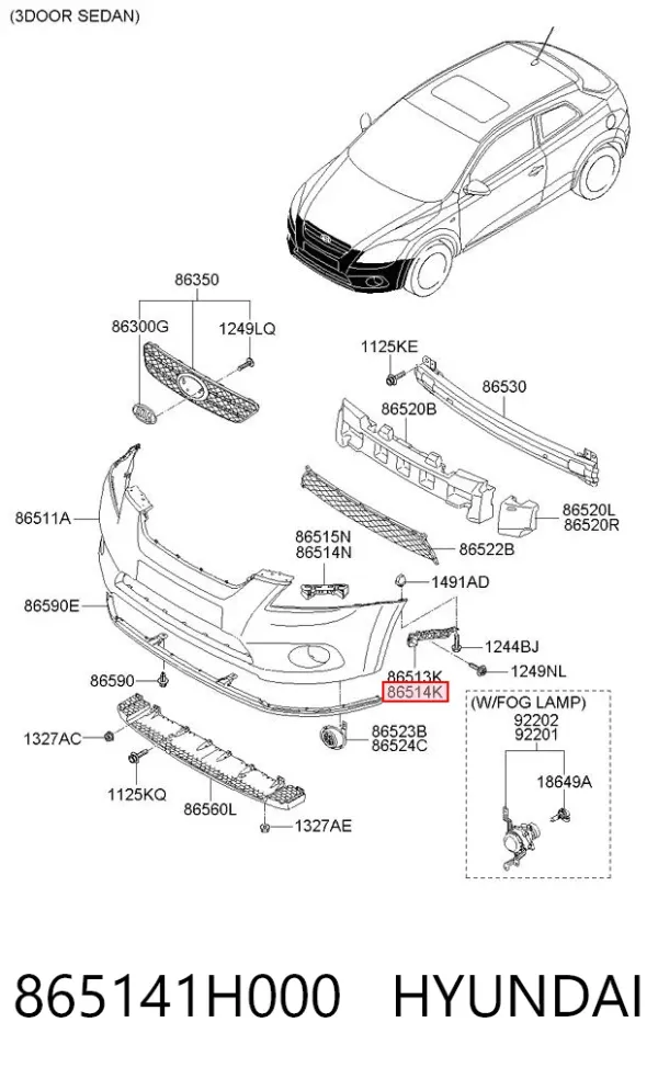 Soporte exterior derecho del parachoques delantero 865141H000 Hyundai/Kia