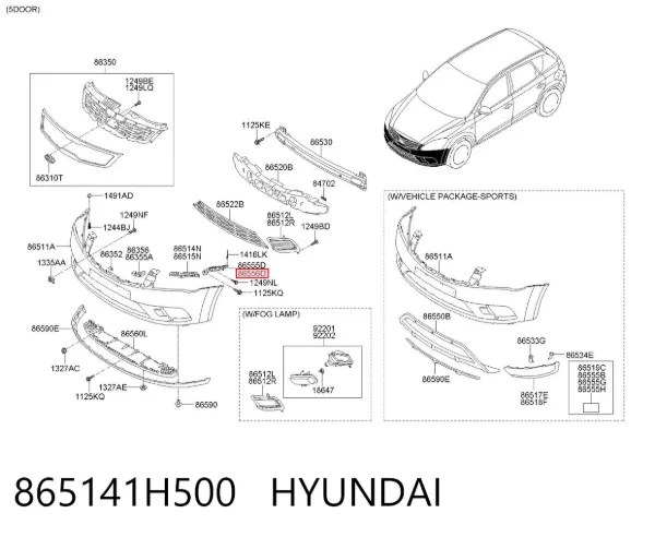 Soporte exterior derecho del parachoques delantero 865141H500 Hyundai/Kia