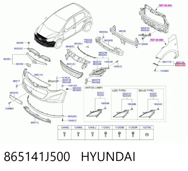 Soporte de parachoques delantero derecho 865141J500 Hyundai/Kia