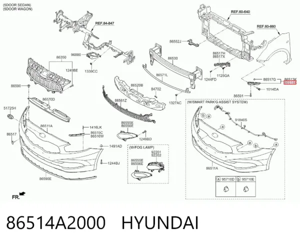 Soporte exterior derecho del parachoques delantero 86514A2000 Hyundai/Kia
