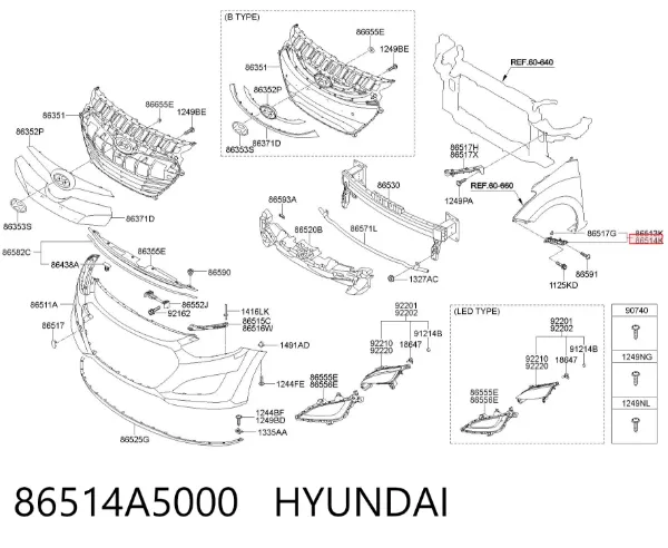 Soporte de parachoques delantero derecho 86514A5000 Hyundai/Kia
