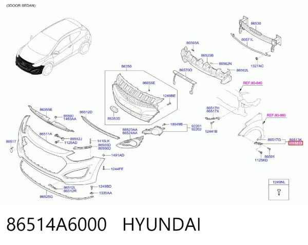 Soporte exterior derecho del parachoques delantero 86514A6000 Hyundai/Kia