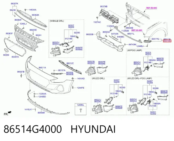 Soporte de parachoques delantero derecho 86514G4000 Hyundai/Kia