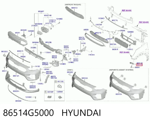 Soporte de parachoques delantero derecho 86514G5000 Hyundai/Kia