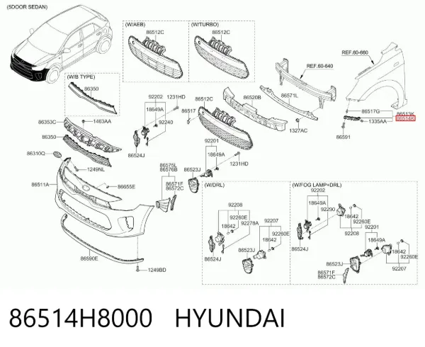 Soporte de parachoques delantero derecho 86514H8000 Hyundai/Kia