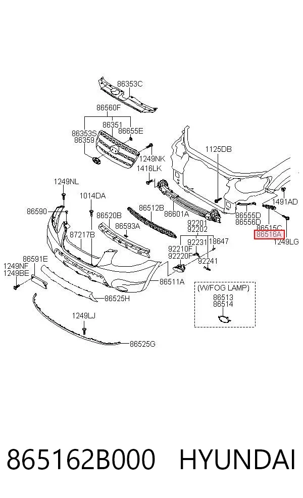 Soporte exterior derecho del parachoques delantero 865162B000 Hyundai/Kia
