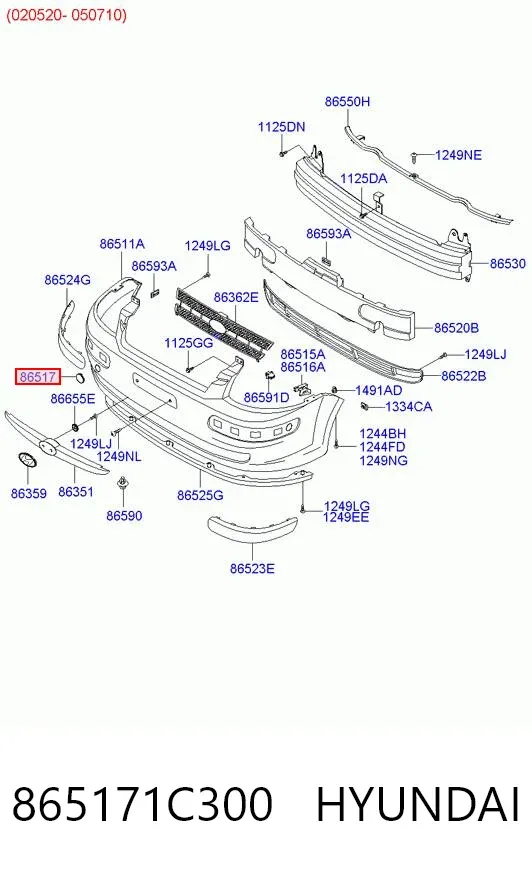 Tapa del enganche de remolcado delantera Hyundai Getz 