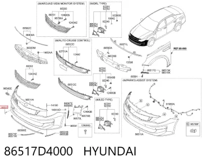 Tapa del gancho de remolque del parachoques delantero HYUNDAI 86517D4000