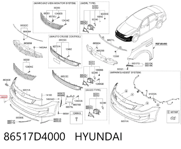 Tapa del enganche de remolcado delantera 86517D4000 Hyundai/Kia