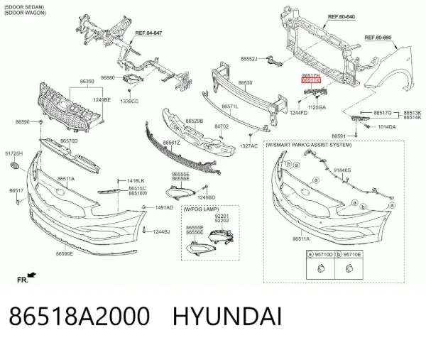 Guía derecha del parachoques delantero 86518A2000 Hyundai/Kia
