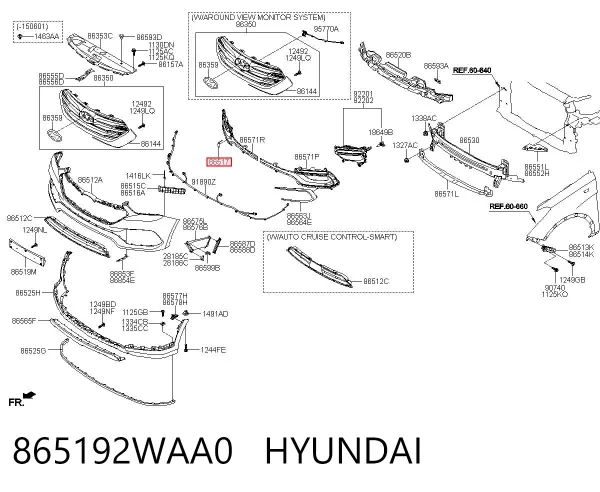 Tapa del enganche de remolcado delantera 865192WAA0 Hyundai/Kia