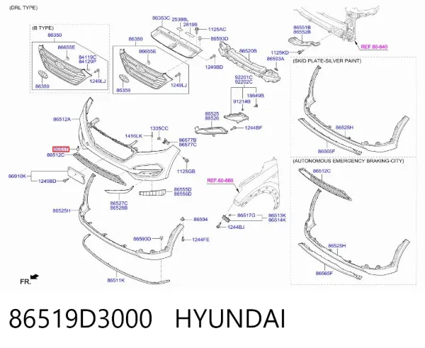 Tapa del enganche de remolcado delantera 86519D3000 Hyundai/Kia