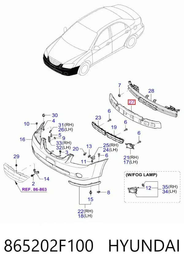 Absorbedor del parachoques delantero 865202F100 Hyundai/Kia