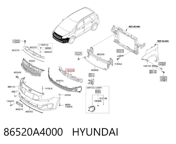 Absorbedor del parachoques delantero 86520A4000 Hyundai/Kia