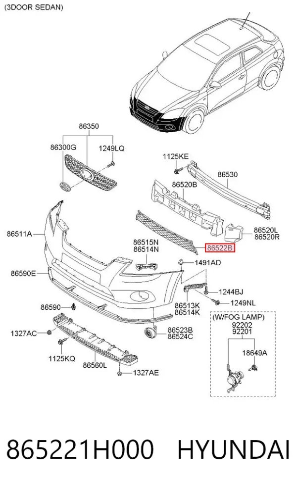 Rejilla interior del parachoques delantero 865221H000 Hyundai/Kia
