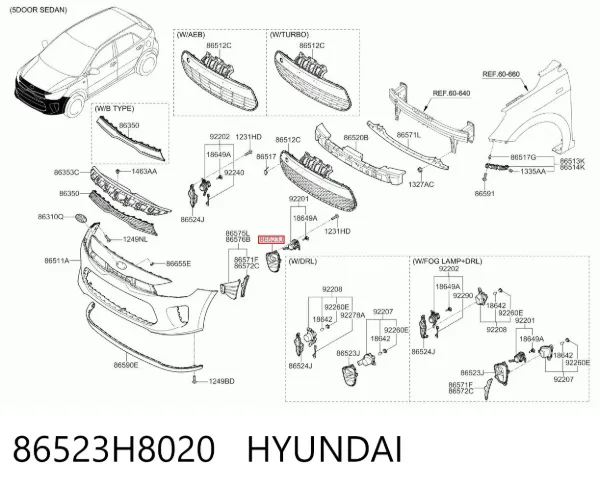 Rejilla del parachoques delantera izquierda 86523H8020 Hyundai/Kia