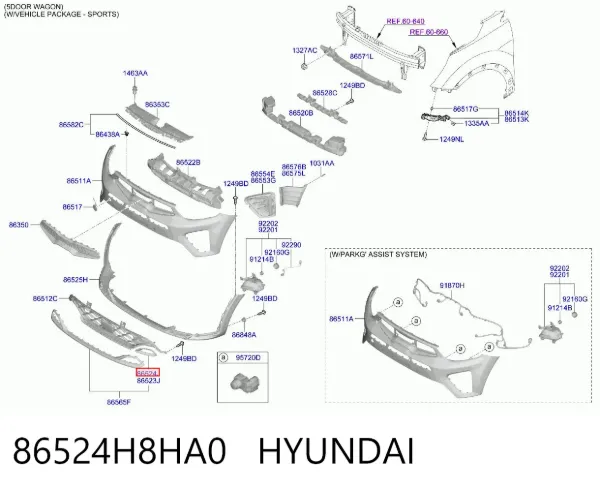 Tapa de rejilla de faro antiniebla delantero derecho 86524H8HA0 Hyundai/Kia