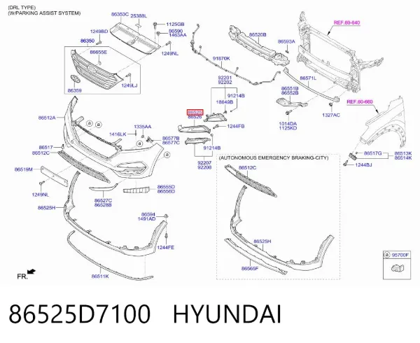 Rejilla del parachoques delantera izquierda 86525D7100 Hyundai/Kia