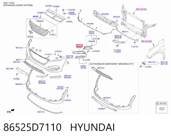 Rejilla del parachoques delantera izquierda 86525D7110 Hyundai/Kia