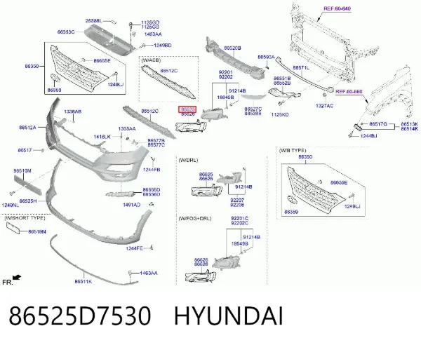 Rejilla del parachoques delantera izquierda 86525D7530 Hyundai/Kia