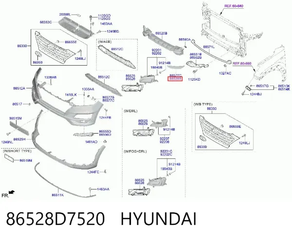 Embellecedor de faro antiniebla derecho 86528D7520 Hyundai/Kia