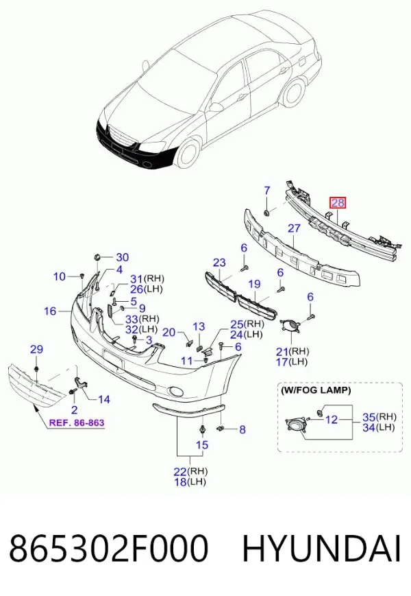 Refuerzo parachoque delantero 865302F000 Hyundai/Kia
