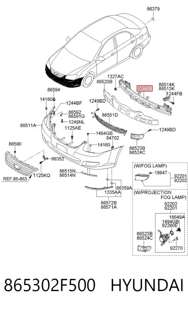 Refuerzo parachoque delantero 865302F500 Hyundai/Kia