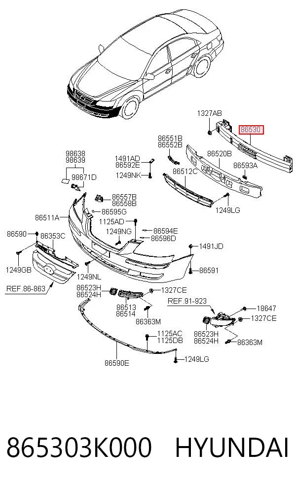Refuerzo parachoque delantero 865303K000 Hyundai/Kia
