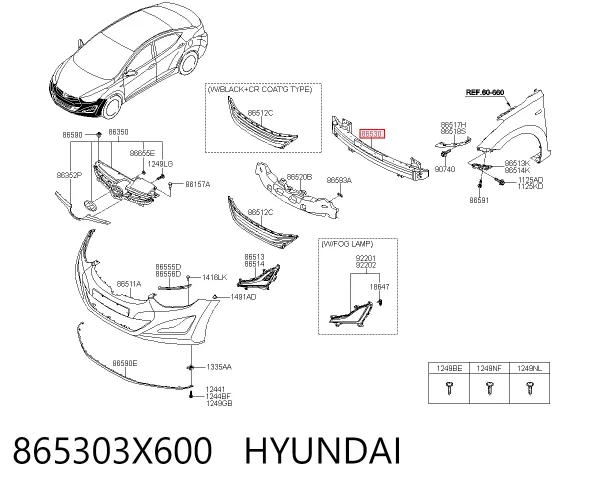 Refuerzo parachoque delantero 865303X600 Hyundai/Kia