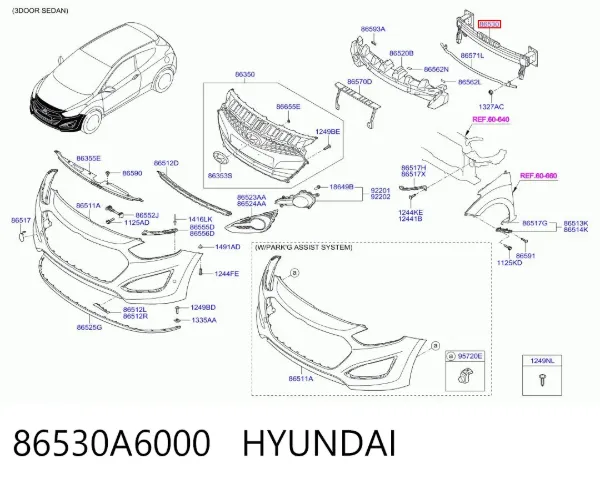 Refuerzo parachoque delantero 86530A6000 Hyundai/Kia