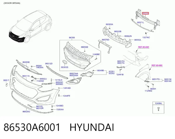 Refuerzo parachoque delantero 86530A6001 Hyundai/Kia