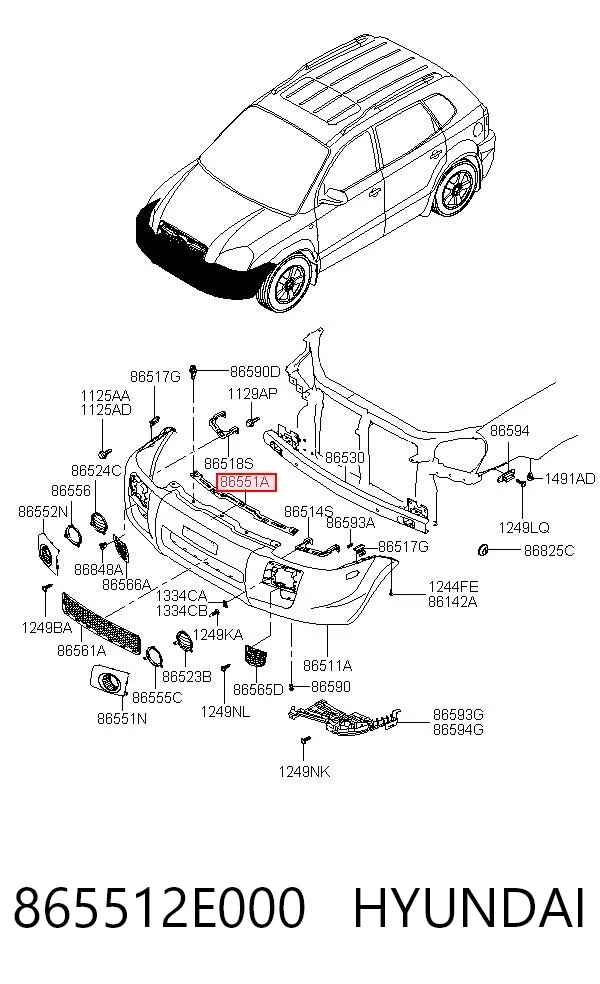 Soporte central del parachoques delantero 865512E000 Hyundai/Kia