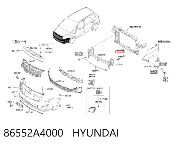 Soporte de parachoques delantero derecho 86552A4000 Hyundai/Kia
