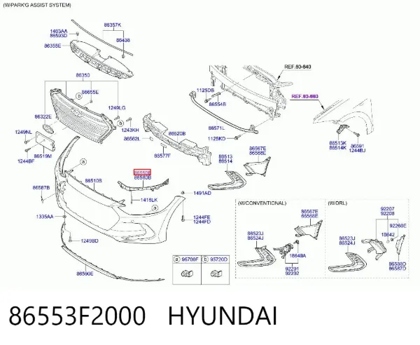 Soporte de parachoques delantero izquierdo 86553F2000 Hyundai/Kia