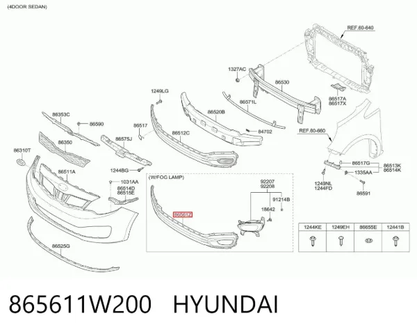 Rejilla izquierda del parachoques delantero 865611W200 Hyundai/Kia