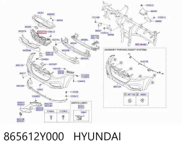 Rejilla central del parachoques delantero 865612Y000 Hyundai/Kia