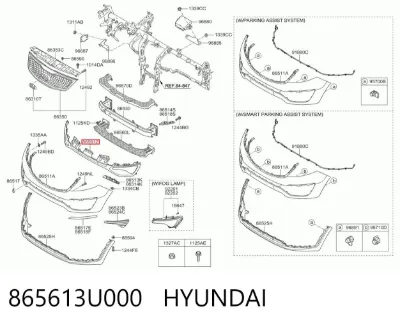 Rejilla del parachoques delantero HYUNDAI 865613U000