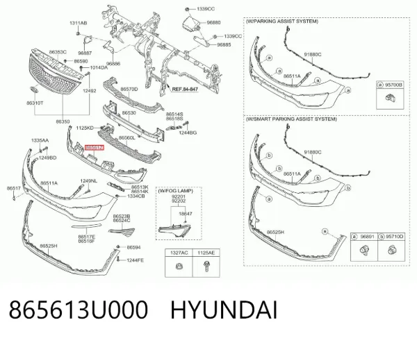 Rejilla del parachoques delantero 865613U000 Hyundai/Kia