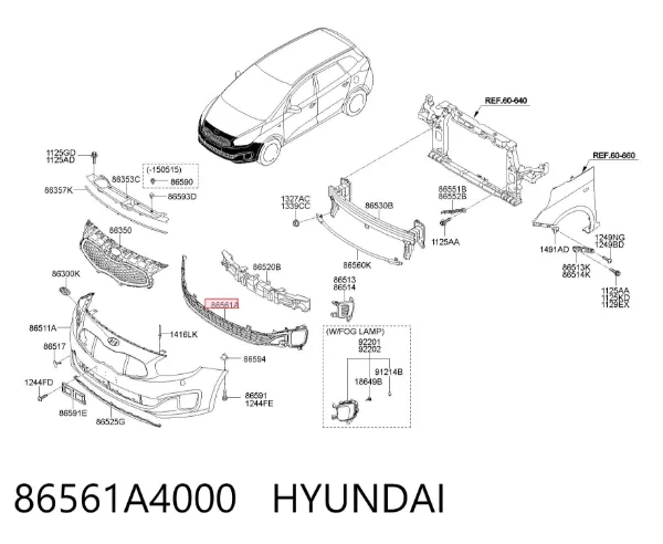 Rejilla del parachoques delantero 86561A4000 Hyundai/Kia