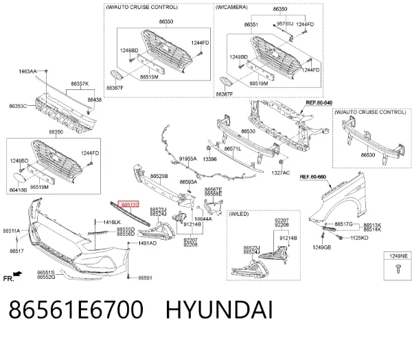 Rejilla central del parachoques delantero 86561E6700 Hyundai/Kia