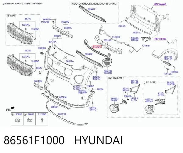 Rejilla central del parachoques delantero 86561F1000 Hyundai/Kia