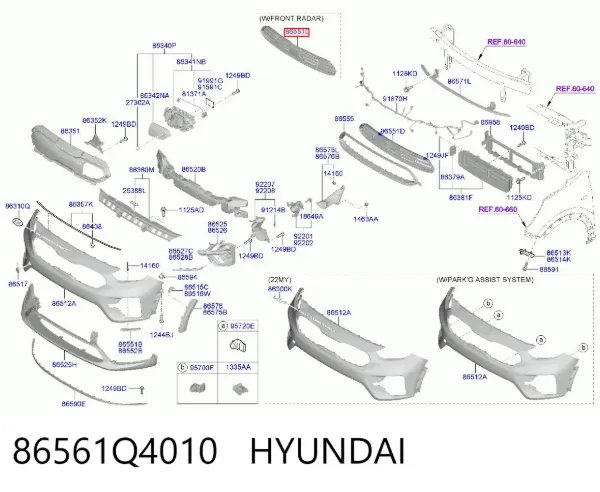 Rejilla central del parachoques delantero 86561Q4010 Hyundai/Kia