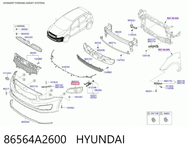 Tapa de rejilla de faro antiniebla delantero derecho 86564A2600 Hyundai/Kia