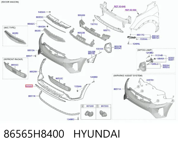 Moldura central del parachoques delantero 86565H8400 Hyundai/Kia
